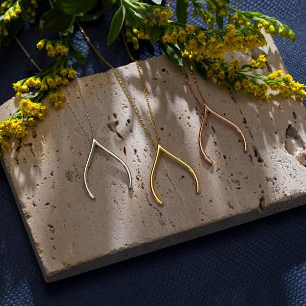 14k Solid Gold Wishbone Ring Holder Necklace - Image 4