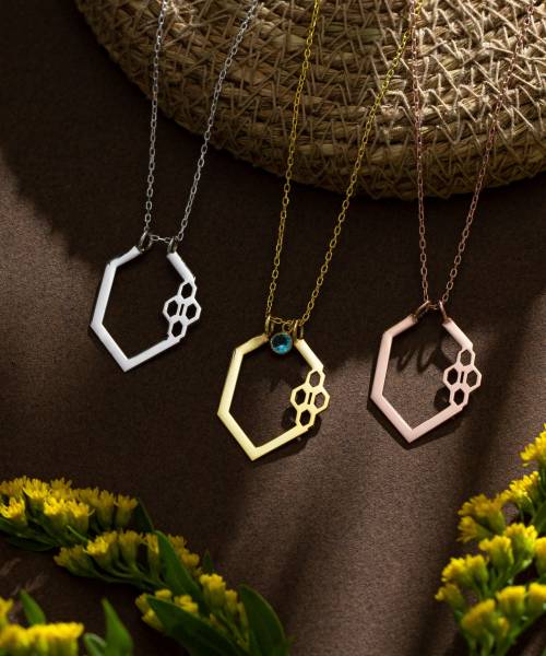 Necklace Ring Holder Birth Stone , Honeycomb Design With Birth Stone, Gift For Pregnant Women to Keep Ring Safe