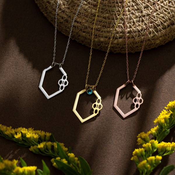 Necklace Ring Holder Birth Stone , Honeycomb Design With Birth Stone, Gift For Pregnant Women to Keep Ring Safe