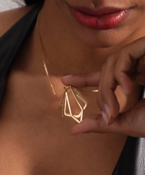 14K Solid Gold Ring Holder Necklace Geometric, Silver Dainty Double Geometric
