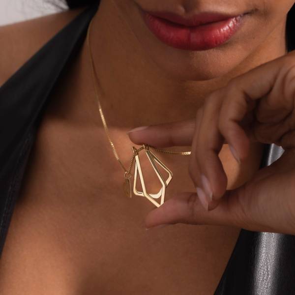 14K Solid Gold Ring Holder Necklace Geometric, Silver Dainty Double Geometric
