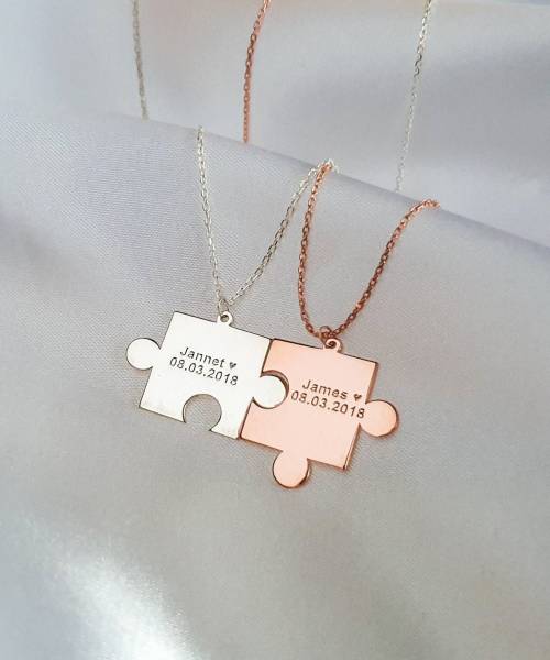 Couple Necklace Puzzle Pieces, 2 Pieces Matching Personalized Necklaca