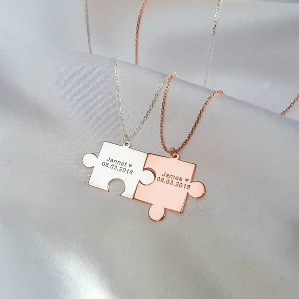Couple Necklace Puzzle Pieces, 2 Pieces Matching Personalized Necklaca