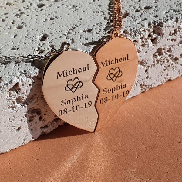 2 Pieces Heart Matching Couple Necklace Set
