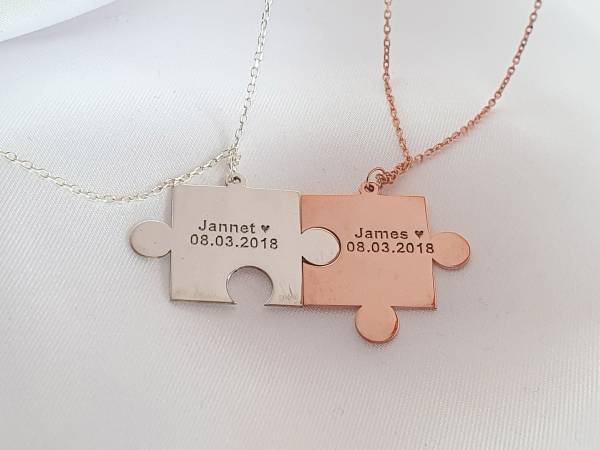 Couple Necklace Puzzle Pieces, 2 Pieces Matching Personalized Necklaca - Image 3