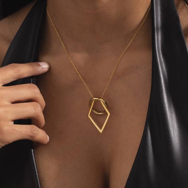 Solid Gold 14K Ring Holder Necklace Geometric - Image 4